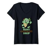 Donna Appassionato divertente per amanti del gelato a goccia con gocce di cioccolato alla menta Maglietta con Collo a V
