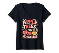 Donna Apple Honey Dip Repeat Rosh Hashanah Yom Kippur Hanukkah Maglietta con Collo a V