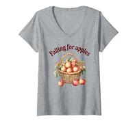 Donna Apple Picking Fall Harvest Season Maglietta con Collo a V