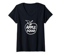 Donna Apple Squad Graphic Teacher Spirito Scolastico di Squadra Maglietta con Collo a V