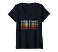 Donna Apples Honey Rosh Hashanah Shofar Yom Kippur Hanukkah Elul Maglietta con Collo a V