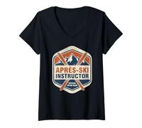 Donna Apres Maestro di Sci Rugged Retro Mountain Maglietta con Collo a V