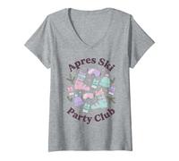 Donna Apres Ski Party Club Retro Inverno Sci Vacanza Maglietta con Collo a V