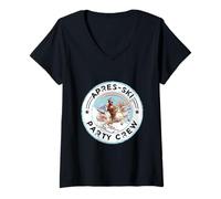 Donna Apres Ski Party Crew | Unicorno Funny Monkey Maglietta con Collo a V
