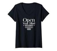 Donna Apri la Tua Mente - Urban Typography Streetwear Maglietta con Collo a V