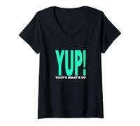 Donna Aqua Light Teal YUP! That's What Up Light Teal Aqua Graphic Maglietta con Collo a V