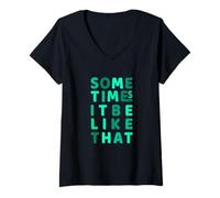 Donna Aqua verde acqua chiaro It Do Be Like That Though Light Teal Aqua Maglietta con Collo a V