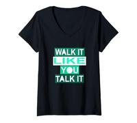 Donna Aqua Walk/Talk IT Light Teal Aqua Graphic Maglietta con Collo a V