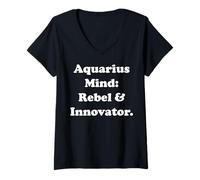 Donna Aquarius Mind Rebel And Innovator Maglietta con Collo a V