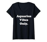 Donna Aquarius Vibes Only Horoscope Theme Maglietta con Collo a V