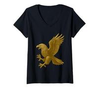 Donna Aquila Araldica Rinascimento Fantasy Araldico Animale Medievale Maglietta con Collo a V