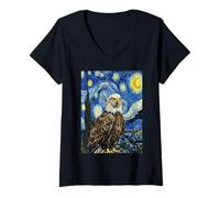 Donna Aquila Calva Notte Stellata Van Gogh Art Style Maglietta con Collo a V