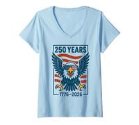 Donna Aquila patriottica e Bandiera 250 Anni 1776-2026 America 250° Maglietta con Collo a V