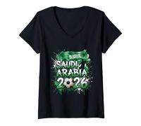 Donna Arabia Saudita 26 Fan Paint Splash S.Arabian Flag Graffiti Art Maglietta con Collo a V