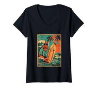 Donna Aragosta da Surf retrò Hawaiana Vintage Spiaggia Estate Maglietta con Collo a V