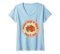 Donna Arance Rosse di Sicilia Succo e Sole Arancia Vintage Arte Maglietta con Collo a V
