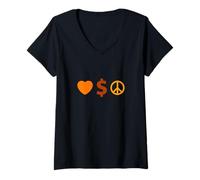Donna Arancione Amore, Ricchezza, Pace Arancione Grafica Maglietta con Collo a V