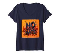Donna Arancione Anti Bullismo No Place for Hate Statement Maglietta con Collo a V, Navy, S