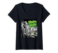 Donna Arbitro Hater Baseball Umorismo Scheletro Fan Divertente Baseball Maglietta con Collo a V