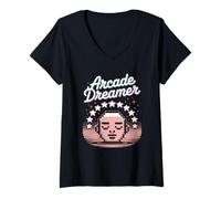 Donna Arcade Dreamer Cultura Pop Retro Videogioco Maglietta con Collo a V