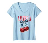Donna Archetto Patriotic Cherries Stars Design USA Maglietta con Collo a V