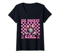 Donna Arco Coquette Ragazza Hockey su ghiaccio Maglietta con Collo a V