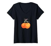 Donna Arco Vintage Arancione Frutta Civetta Arance Boho Y2K Archi Maglietta con Collo a V