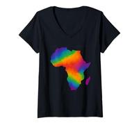 Donna Arcobaleno Africa Continente Silhouette Colorato Orgoglio Africano Maglietta con Collo a V