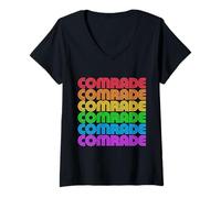Donna Arcobaleno Compagno Divertente Queer Orgoglio LGBTQA Comunista Gay Sinistra Maglietta con Collo a V