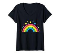 Donna Arcobaleno con stelle regali per gli amanti dell'arcobaleno divertente arcobaleno Maglietta con Collo a V