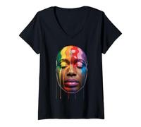 Donna Arcobaleno Drip Ritratto Colorato LGBTQ Espressione Donne Uomini Maglietta con Collo a V