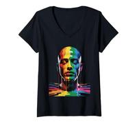 Donna Arcobaleno Drip Ritratto Colorato LGBTQ Espressione Donne Uomini Maglietta con Collo a V