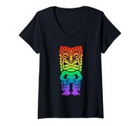 Donna Arcobaleno Lono Hawaiian Tiki Dio Polinesiano Tribale Hawaii Maglietta con Collo a V