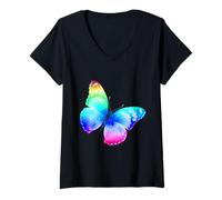 Donna Arcobaleno Monarca Farfalla Colorata Natura EST Maglietta con Collo a V