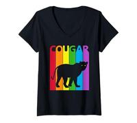 Donna Arcobaleno Puma Animale Selvatico Maglietta con Collo a V