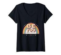 Donna Arcobaleno retrò anni '80 Be You They Will Adjust Pride Art Maglietta con Collo a V