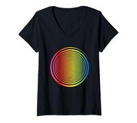 Donna Arcobaleno Spirale Vortice Auto Ipnosi Illusione Ottica Arcobaleno Maglietta con Collo a V