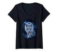 Donna Arctic Fox Moonlit Wilderness Wildlife Arctic Fox Amante Maglietta con Collo a V