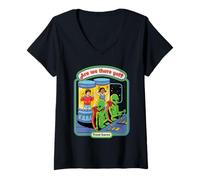 Donna Are We There Yet Alien UFO Retro Vintage Funny Adult Humor Maglietta con Collo a V