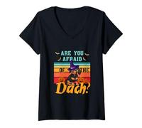 Donna Are You Afraid of The Dach Divertente Bassotto Cane Halloween Maglietta con Collo a V