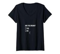 Donna Are You Drunk Yes No Checkbox Party Divertente Testo Bianco Maglietta con Collo a V