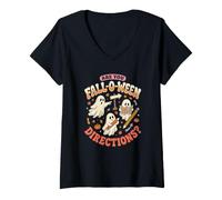 Donna Are You Fall O Ween Directions Funny Ghost Map Halloween Maglietta con Collo a V