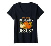 Donna Are You Fall-O-Ween Gesù Umorismo della Raccolta della Zucca Autunnale Maglietta con Collo a V