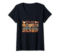 Donna Are You Fallween Jesus Autumn Faith Citazione Maglietta con Collo a V