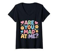 Donna Are You Mad At Me Umore Sarcastico Imbarazzante - Maglietta con Collo a V