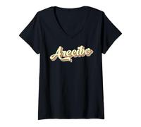 Donna Arecibo - Maglietta stile retrò, stile baseball, stile vintage Maglietta con Collo a V