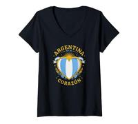 Donna Argentina en Mi Corazón Cuore Patriottico con Sole e Bandiera Maglietta con Collo a V