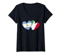 Donna Argentina Italia Bandiera Cuori Argentino Patrimonio Italiano Maglietta con Collo a V