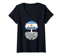Donna Argentinian Roots Argentina Bandiera Colori Albero Genealogico Souvenir Maglietta con Collo a V