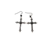 Donna Argento Antico Metallo Orecchini Vintage Look a Punta Croce Moda Nero Bead